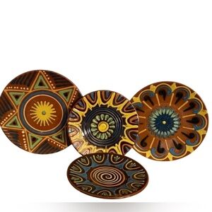 Handcrafted Ceramic Decorative Wall Hang Plates Set of (4) 6.75” & 7.5”